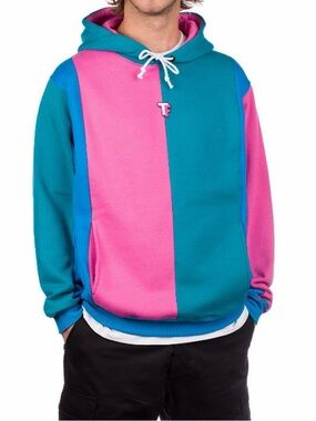 Teddy Fresh Colorblock Hoodie - Pink & Teal Men's Pullover